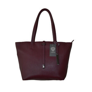 B5 NWT VINCE CAMUTO Leila Merlot Saffiano Genuine Leather Small Tote Bag